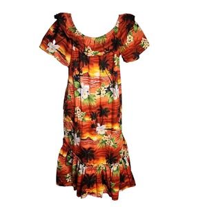 Favant Dress Womens M Medium Hawaii Orange Floral‎ Hawaiian Tropical Vacation